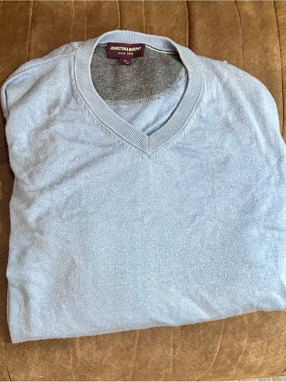 Johnston & Murphy Men's Light Blue V-Neck Sweater XL w/ silk + alpaca